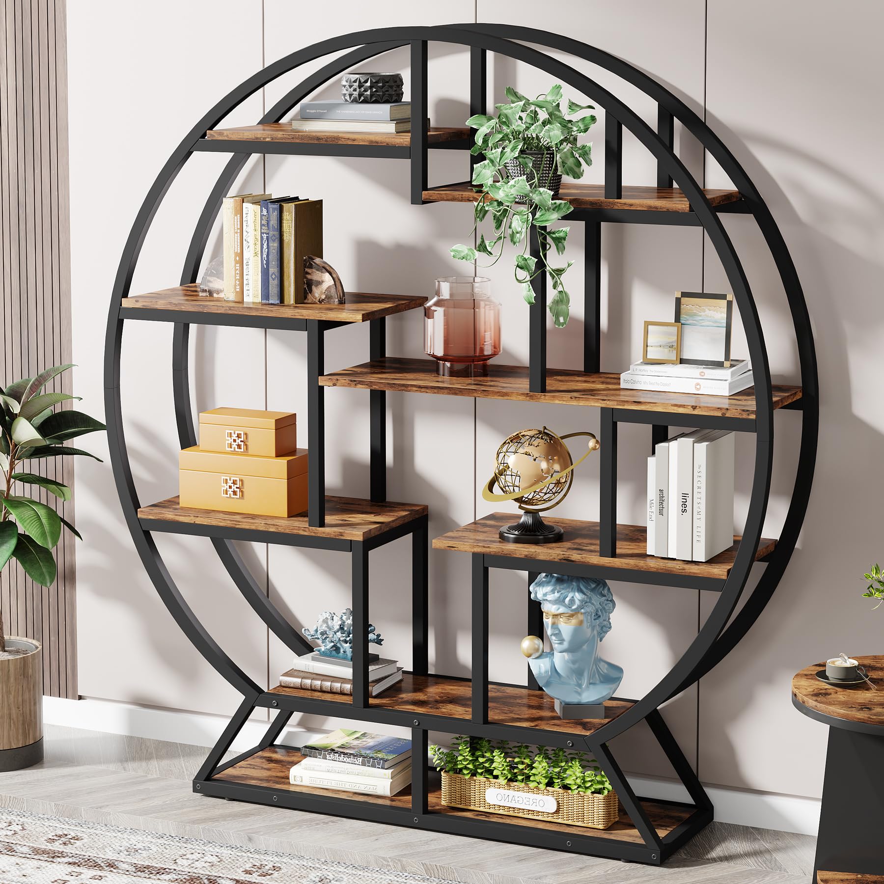 Tribesigns Bookshelf, Round Bookshelves Etagere Bookcase, 63 Inch